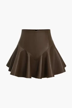 MICAS Skirts-Basic Faux Leather Pleated Mini Skirt