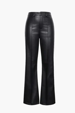 MICAS Maxi Dresses-Basic Faux Leather Trousers BLACK