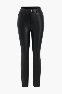 MICAS Pants-Basic Faux Leather Trousers