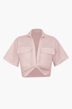 MICAS Blouses & Shirts-Basic Flap Pocket Twist Hem Shirt