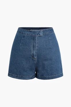 MICAS Shorts-Basic High Waist Denim Shorts DARK WASH BLUE