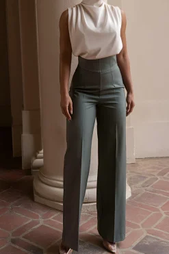 MICAS Pants-Basic High-Waisted Wide Leg Trousers