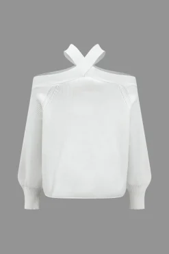 MICAS Knit Tops-Basic Knitted Cut Out Long-Sleeve Top WHITE