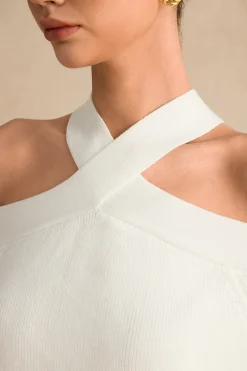 MICAS Knit Tops-Basic Knitted Cut Out Long-Sleeve Top WHITE