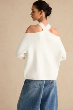 MICAS Knit Tops-Basic Knitted Cut Out Long-Sleeve Top WHITE