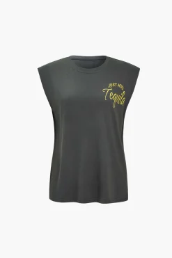 MICAS T-Shirts-Basic Letter Print T-Shirt GRAY