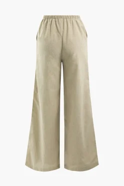 MICAS Pants-Basic Linen Drawstring Wide Leg Pants BEIGE