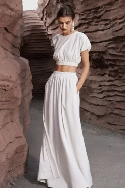MICAS Skirts-Basic Linen High Waist Maxi Skirt IVORY