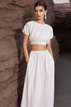 MICAS Skirts-Basic Linen High Waist Maxi Skirt IVORY