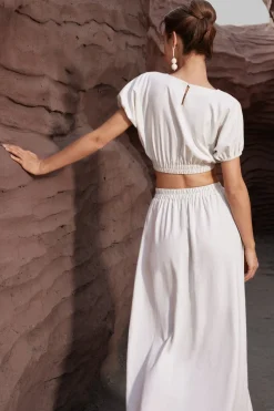 MICAS Skirts-Basic Linen High Waist Maxi Skirt IVORY