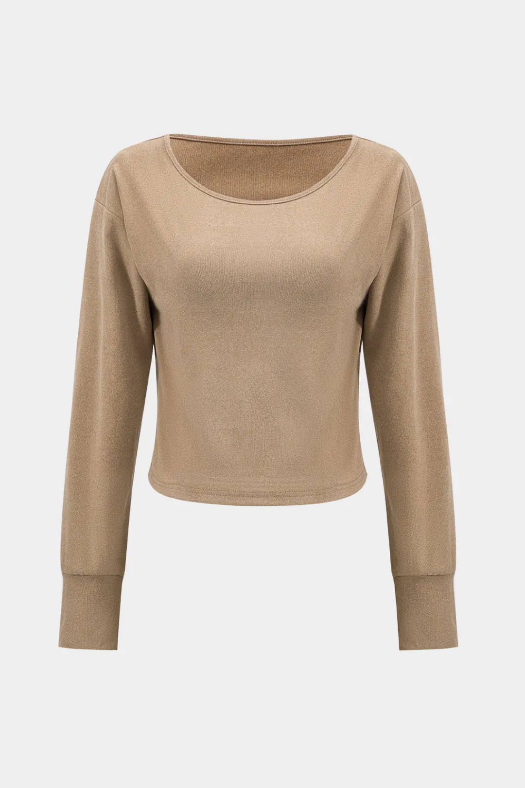 MICAS Pant Sets-Basic Long Sleeve Top And Trousers Set KHAKI