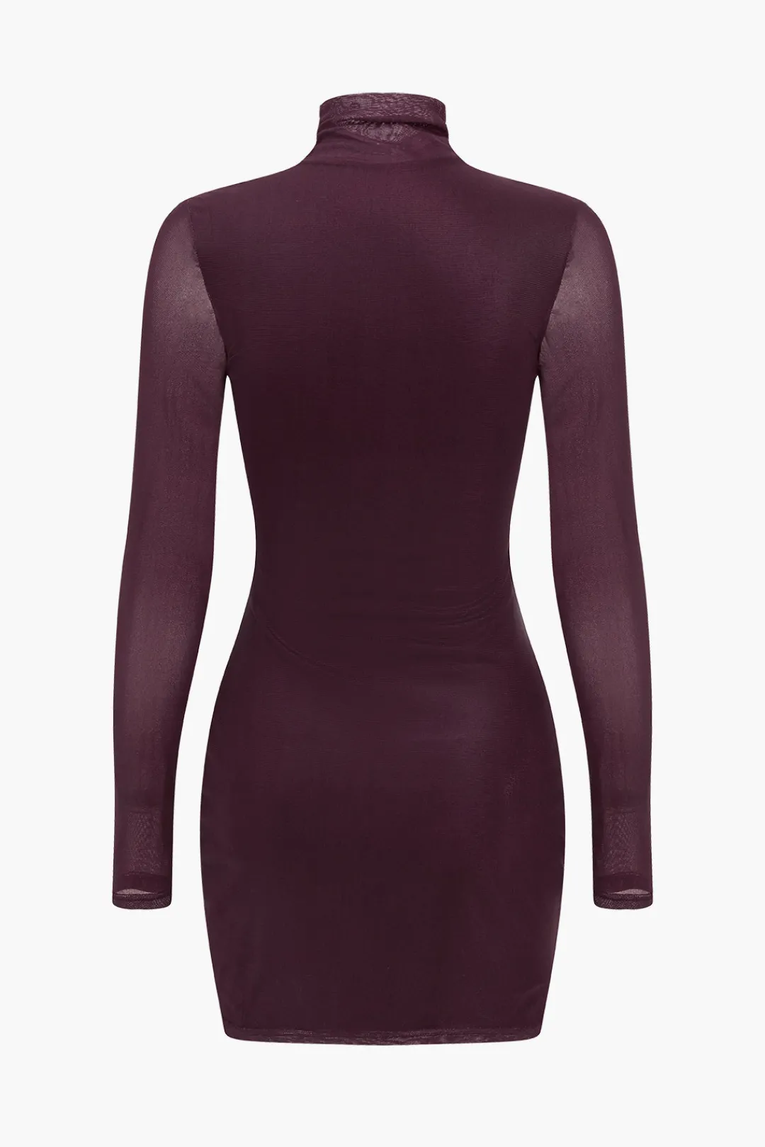 MICAS Long Sleeve Dresses|Mini Dresses-Basic Mesh Long Sleeve Mini Dress BURGUNDY