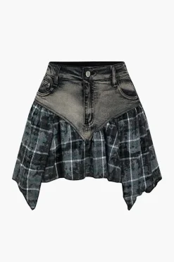 MICAS Skirts-Basic Patchwork Print Denim Skirt BLACK