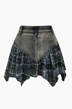 MICAS Skirts-Basic Patchwork Print Denim Skirt BLACK