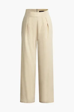 MICAS Pants-Basic Pleated Wide Leg Pants BEIGE