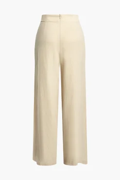 MICAS Pants-Basic Pleated Wide Leg Pants BEIGE