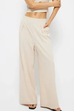 MICAS Pants-Basic Pleated Wide Leg Pants BEIGE