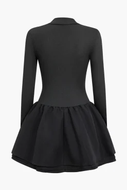 MICAS Long Sleeve Dresses|Mini Dresses-Basic Puff Long Sleeve Mini Dress BLACK