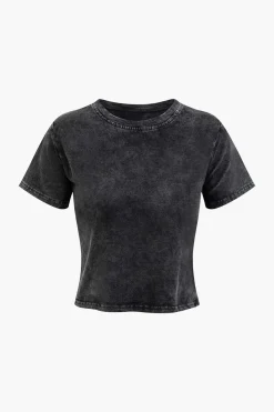 MICAS T-Shirts-Basic Retro Round Neck T-shirt BLACK