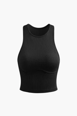 MICAS Tank Tops & Cami-Basic Rib Seam-detail Sleeveless Tank Top BEIGE