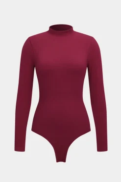 MICAS Lingerie & Sleepwear-Basic Ribbed Long Sleeve Shapewear BURGUNDY