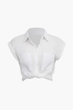 MICAS Blouses & Shirts-Basic Rolled Cuff Knotted Hem Shirt OPTICAL WHITE