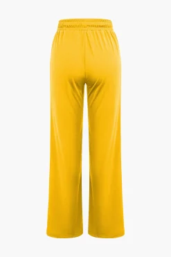 MICAS Pant Sets|Vacation Sets-Basic Round Neck Sleeveless Bodysuit And Ripped Drawstring Straight Leg Pants Set