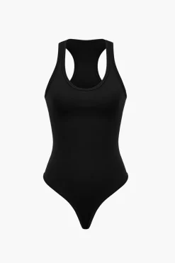 MICAS Pant Sets|Vacation Sets-Basic Round Neck Sleeveless Bodysuit And Ripped Drawstring Straight Leg Pants Set