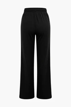 MICAS Pant Sets|Vacation Sets-Basic Round Neck Sleeveless Bodysuit And Ripped Drawstring Straight Leg Pants Set