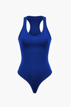 MICAS Pant Sets|Vacation Sets-Basic Round Neck Sleeveless Bodysuit And Ripped Drawstring Straight Leg Pants Set