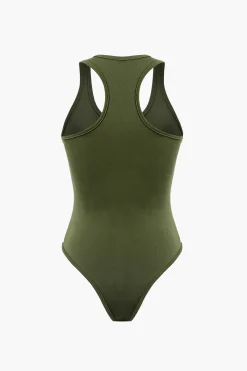 MICAS Pant Sets|Vacation Sets-Basic Round Neck Sleeveless Bodysuit And Ripped Drawstring Straight Leg Pants Set