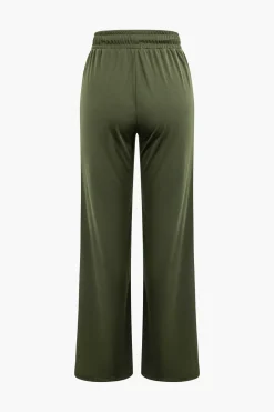 MICAS Pant Sets|Vacation Sets-Basic Round Neck Sleeveless Bodysuit And Ripped Drawstring Straight Leg Pants Set