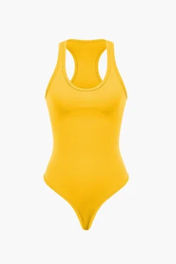 MICAS Pant Sets|Vacation Sets-Basic Round Neck Sleeveless Bodysuit And Ripped Drawstring Straight Leg Pants Set