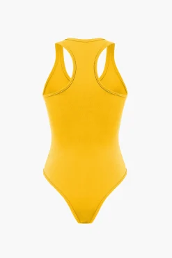 MICAS Pant Sets|Vacation Sets-Basic Round Neck Sleeveless Bodysuit And Ripped Drawstring Straight Leg Pants Set