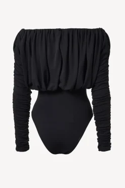 MICAS Bodysuits-Basic Ruched Bodysuit BLACK