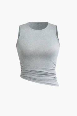 MICAS Skirt Sets|Vacation Sets-Basic Ruched Sleeveless Top And Slit Maxi Skirt Set LIGHT GRAY