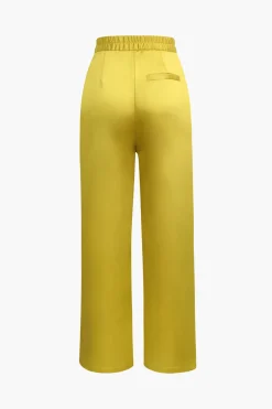 MICAS Pants-Basic Satin High Waisted Straight Leg Trousers YELLOW