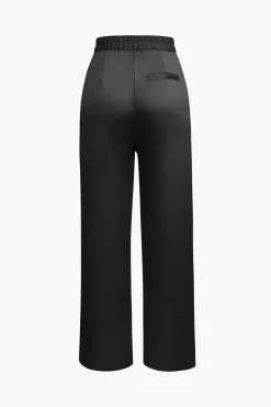 MICAS Pants-Basic Satin High Waisted Straight Leg Trousers YELLOW