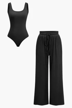 MICAS Pant Sets|Vacation Sets-Basic Solid Bodysuit And Trouser Set