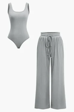 MICAS Pant Sets|Vacation Sets-Basic Solid Bodysuit And Trouser Set