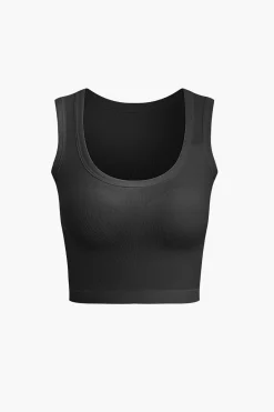 MICAS Tank Tops & Cami-Basic Solid Crop Tank Top