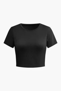 MICAS Pant Sets-Basic Solid Crop T-shirt And Pleated High Waist Wide Leg Pants Set