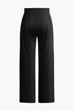 MICAS Pant Sets-Basic Solid Crop T-shirt And Pleated High Waist Wide Leg Pants Set