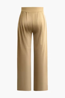 MICAS Pant Sets-Basic Solid Crop T-shirt And Pleated High Waist Wide Leg Pants Set