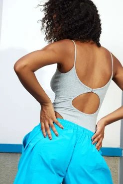 MICAS Bodysuits-Basic Solid Cut Out Bodysuit GRAY