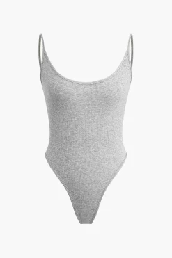 MICAS Bodysuits-Basic Solid Cut Out Bodysuit GRAY