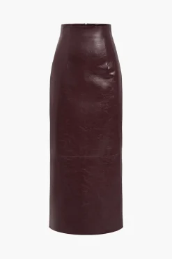 MICAS Skirts-Basic Solid Faux Leather Midi Skirt