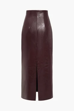 MICAS Skirts-Basic Solid Faux Leather Midi Skirt