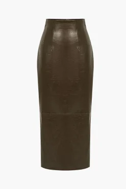 MICAS Skirts-Basic Solid Faux Leather Midi Skirt