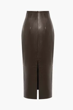 MICAS Skirts-Basic Solid Faux Leather Midi Skirt